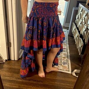 Silk High Low Blue Pink Orange Skirt